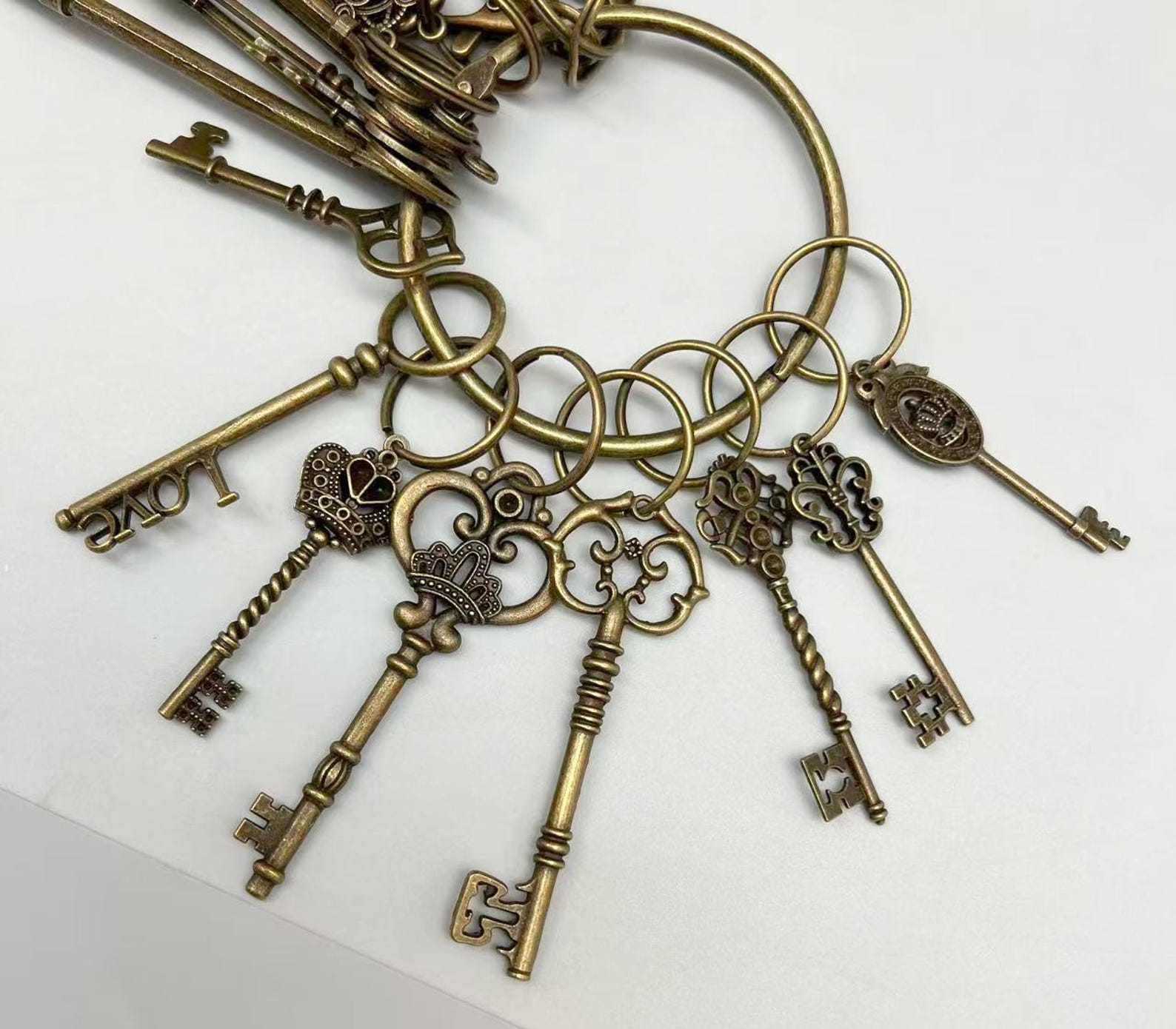 Set of 18 Large Skeleton Keys on A Big Ring Antique Brass Tone ...
