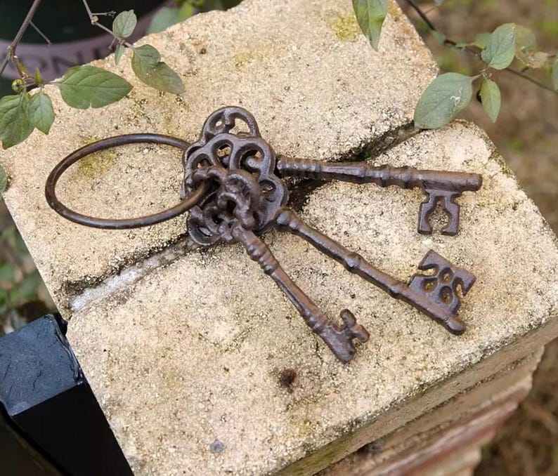 Antique Iron Cast Skeleton Keys Vintage Ring Set, Rustic Decorative ...
