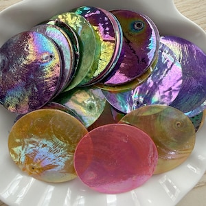 AB Color Plated Dyed Round Natural Capiz Sea Shells, 1 1/2 Inch, 30pc