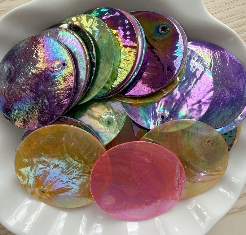 Shell With Ab AB Color Plated Dyed Round Natural Capiz Sea Shells, 1 1/2 Inch, 30pc ...
