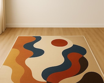 Abstract modern wollen tapijt uit het midden van de eeuw, handgetuft geometrisch tapijt