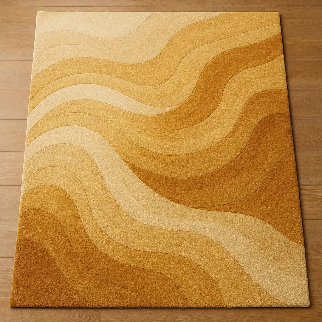 Wool Wave Rug Handmade Wool Wave Rug | Golden Yellow Abstract Carpet - Etsy