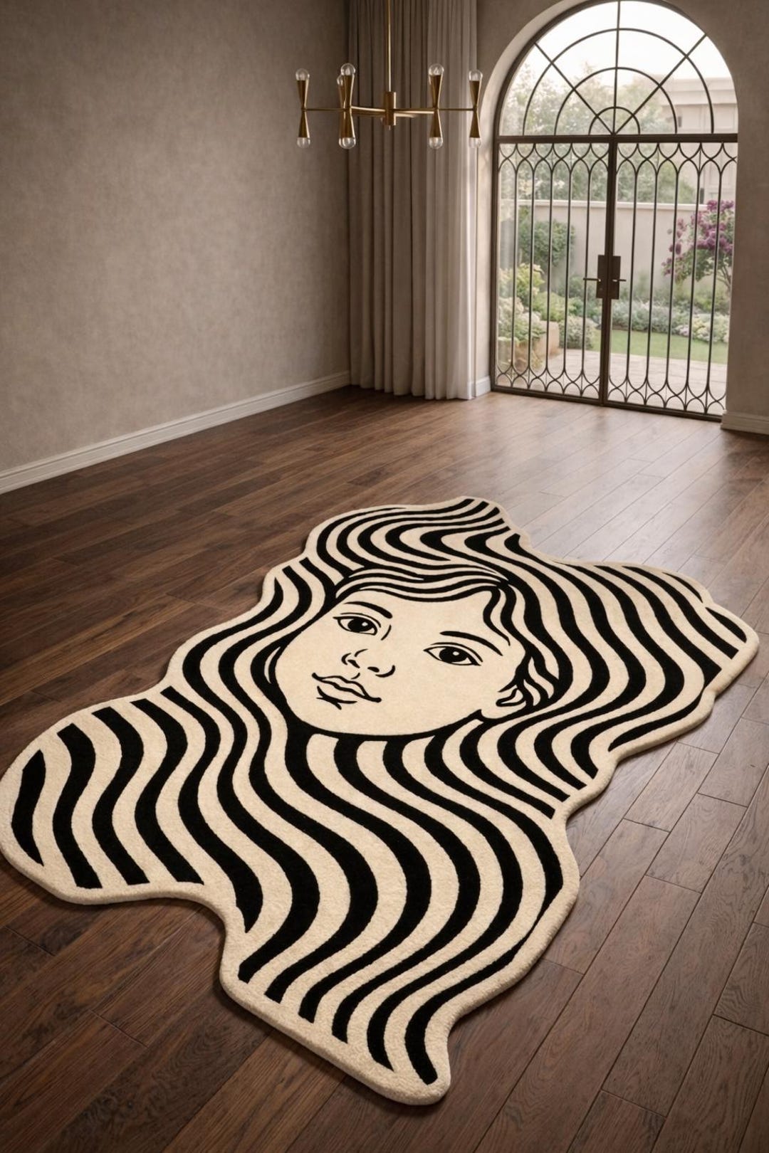 Hand Tufted Abstract Face Rug, Optical Illusion Woman Art, Irregular ...