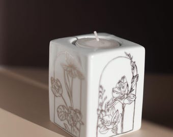 Hand-painted Limoges porcelain candlestick – Floral motifs