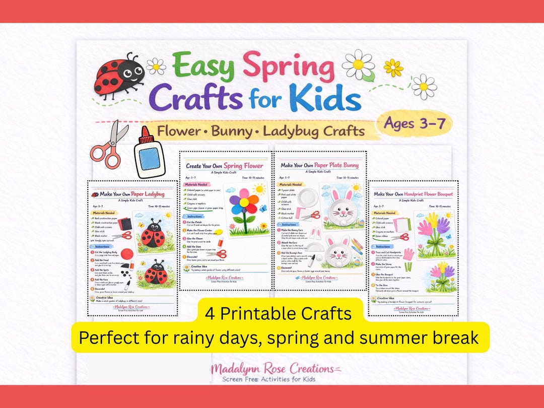Spring Crafts for Kids Printable | Easy Preschool Flower Bunny Ladybug ...
