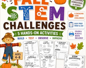 Fall STEM Challenges for Kids | Pumpkin STEM Activities | Engineering Challenges | Fall Science Activities | Homeschool Printable