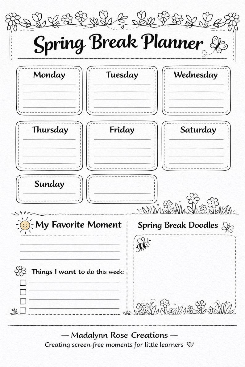 Spring Break Activity Bundle for Kids | 7 Day Screen Free Printable ...