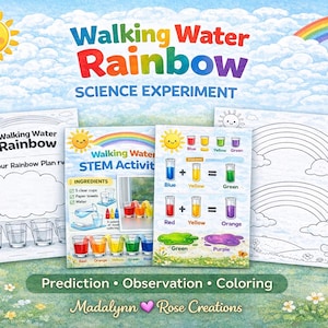 Walking Water Rainbow Science Experiment Printable | Kids STEM Activity | Color Mixing Worksheet