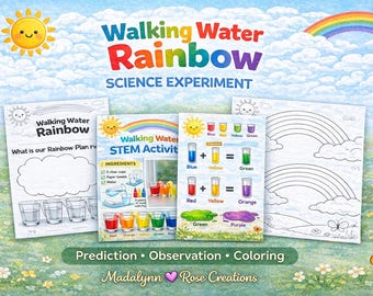 Walking Water Rainbow Science Experiment Printable | Kids STEM Activity | Color Mixing Worksheet