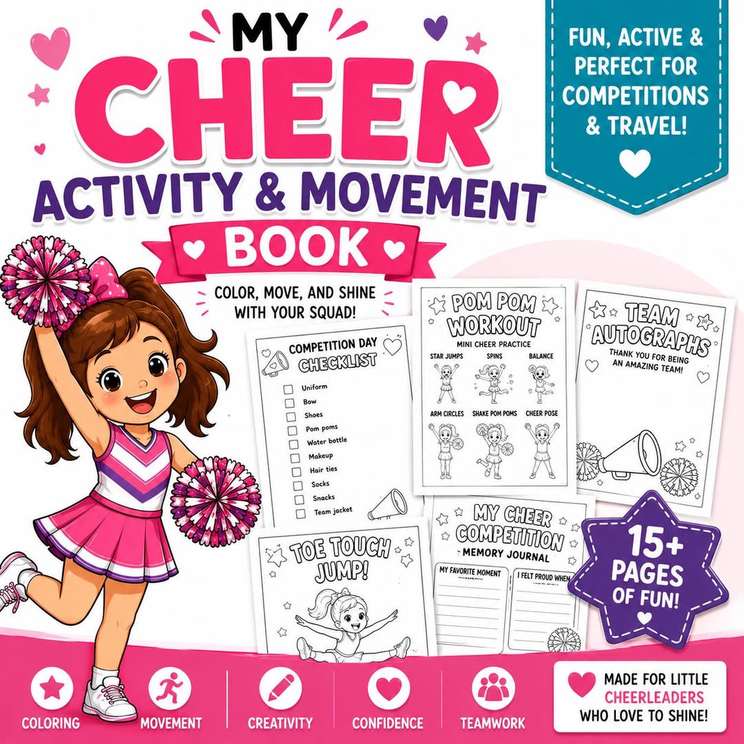 Cheer Activity Book for Kids | Cheerleader Coloring and Movement ...