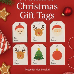 Etichette regalo di Natale stampabili / Etichette natalizie con Babbo Natale e renne per bambini / Scarica