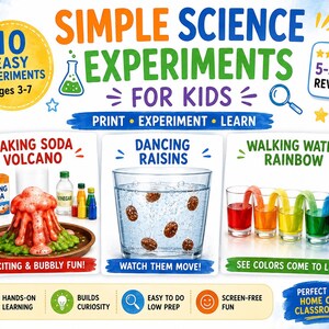 Simple Science Experiments Printable | STEM Activity Bundle | Preschool Kindergarten Homeschool | Volcano Dancing Raisins Walking Water