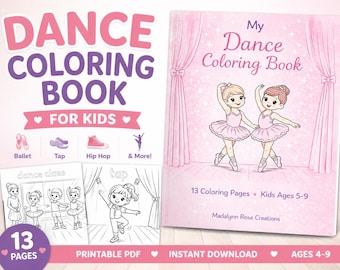 Libro da colorare di danza per bambini / Balletto, Tip Tap, Hip Hop stampabile / Libro di attività di danza in PDF / Regalo per saggi di danza per ballerini dai 4 ai 9 anni