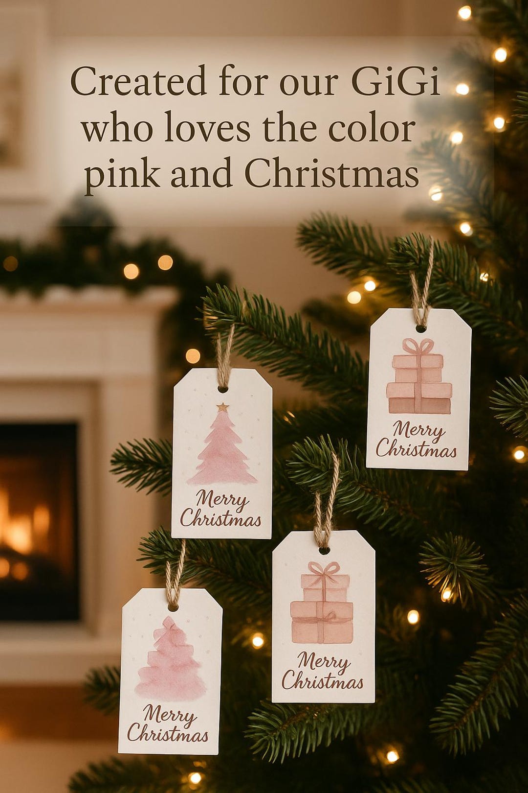 Pink Christmas Gift Tags Printable – Watercolor Holiday Tags – Instant ...