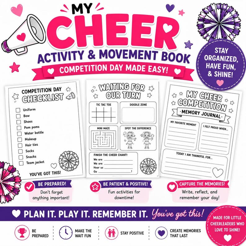 Cheer Activity Book for Kids | Cheerleader Coloring and Movement ...