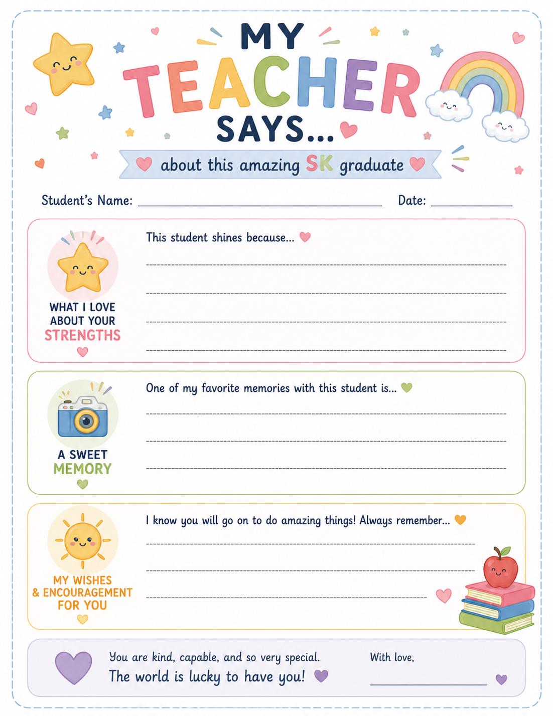 SK Graduation Printable Bundle | Kindergarten Graduation Keepsake | End ...