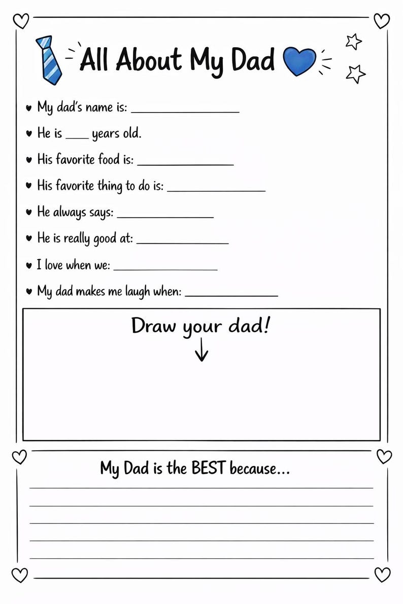 Father’s Day Printable Pack for Kids | All About My Dad | Kids Craft ...