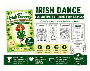 Libro di attività Little Irish Dancers per bambini / Libro da colorare e stampare sui movimenti della danza irlandese / Attività di danza per il giorno di San Patrizio dai 4 ai 10 anni