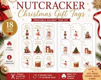 Nutcracker Ballet Christmas Gift Tags | Watercolor Holiday Tags (PDF Download)