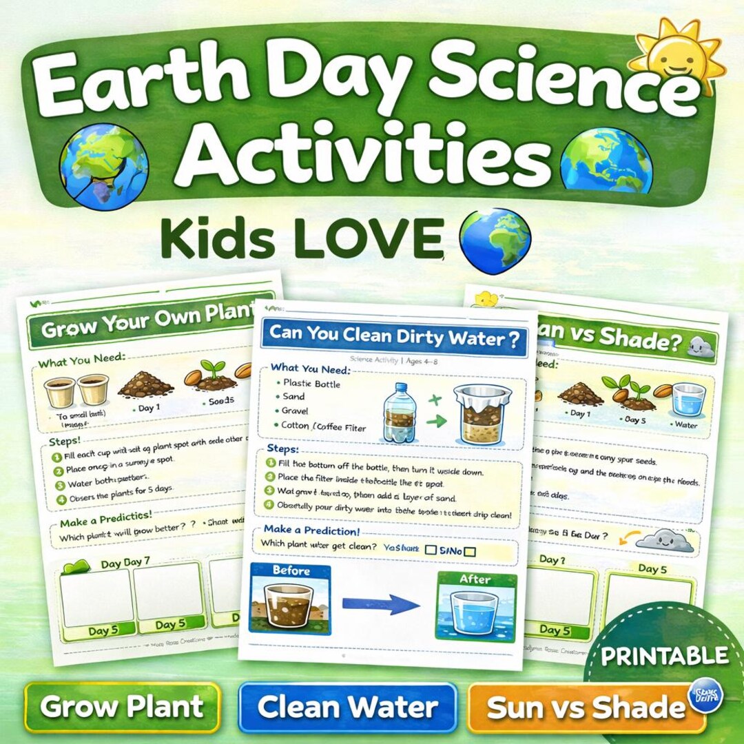 Science Clean Worksheets Earth Day Science Experiments for Kids | Grow Plant, Clean Water, Sun ...