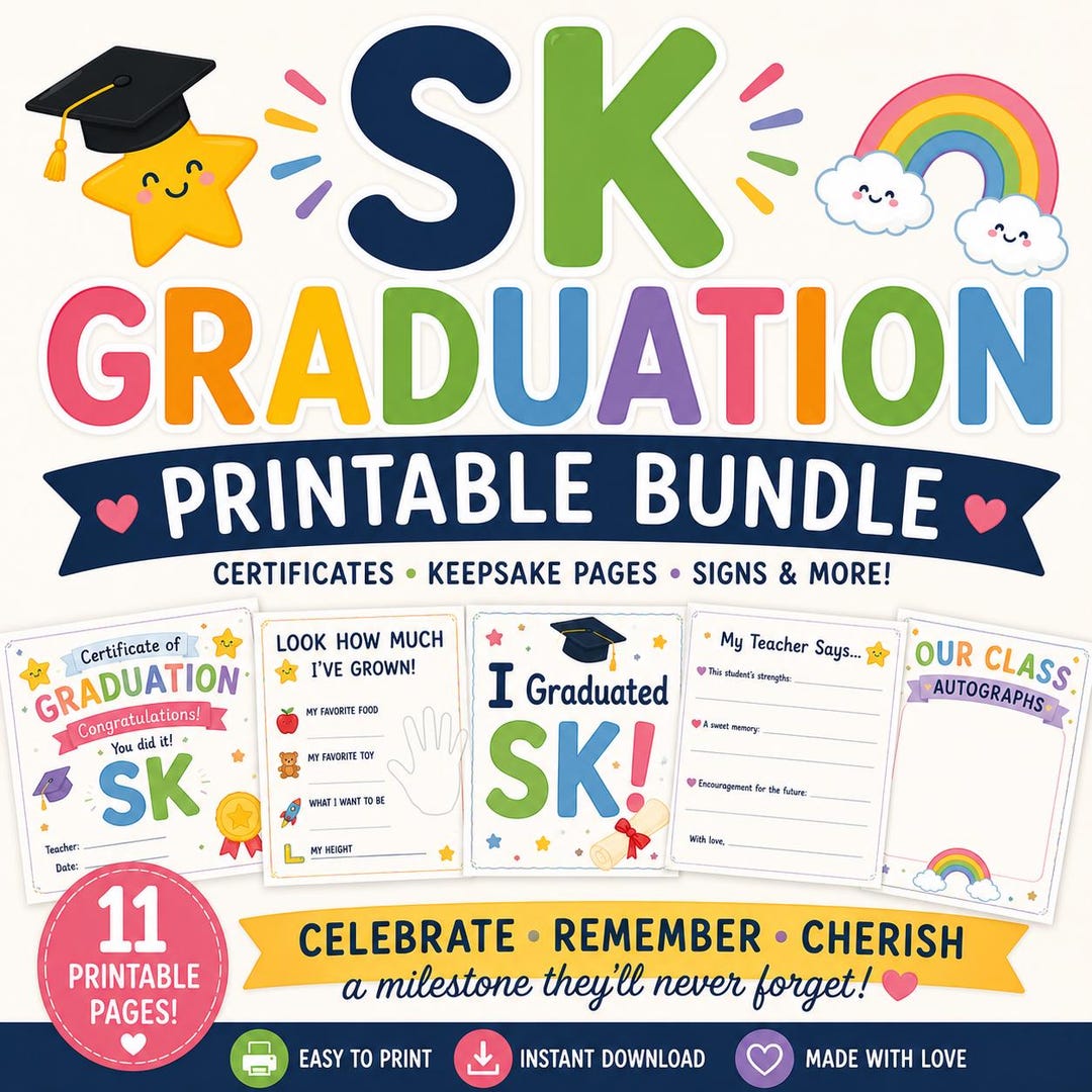 SK Graduation Printable Bundle | Kindergarten Graduation Keepsake | End ...