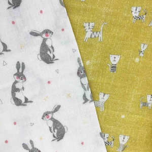 BONITINCHO Double Gauze Baumwoll Musselin | Hasenprint & Katzenprint