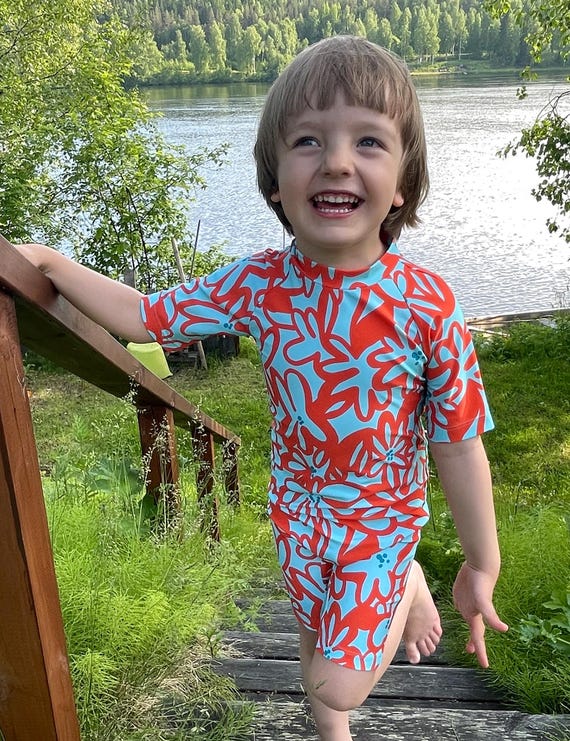 TAHITI UV Swim and Sport Jersey Knit With Tiare Flower Pattern