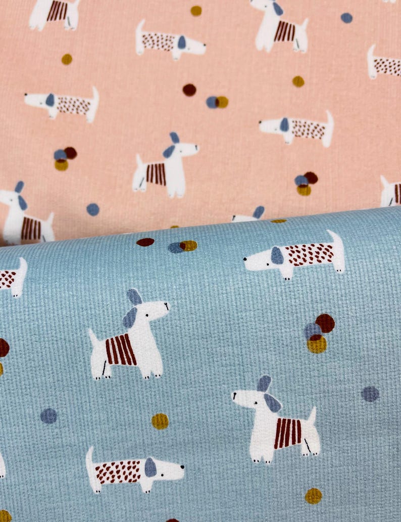 ANDY AND JEN Printed Babycord All Cotton Woven Fabric Cute Dog Print