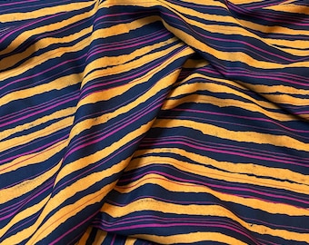 WAVES viscose fabric | OTTOBRE design®  | print in dark blue, ochre and pink stripes | Lenzing EcoVero viscose fibers