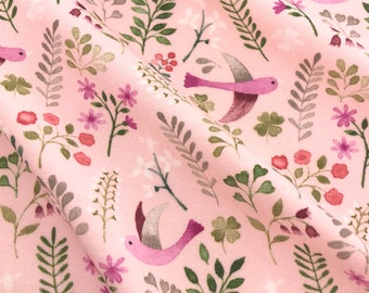PINK BIRDS in grandma's garden | printed cotton single jersey | Oekotex certified