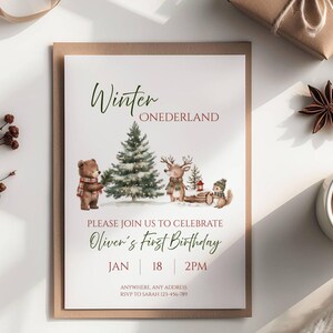 Winter Onederland Birthday Invitation | Woodland Animals (Digital Download)