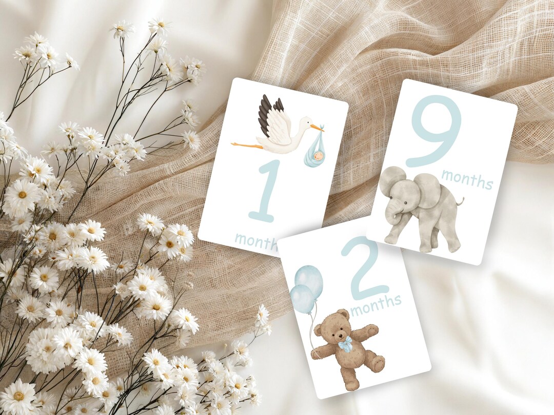 Baby Boy Milestone Cards Printable | Blue Monthly Milestone Cards 1-12 ...
