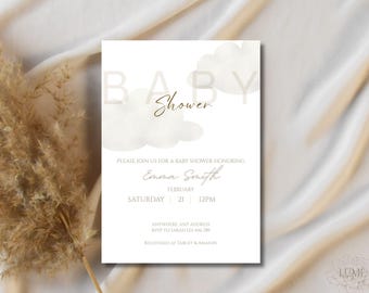 Minimalist Baby Shower Invitation • Neutral Modern Design (Canva Template)