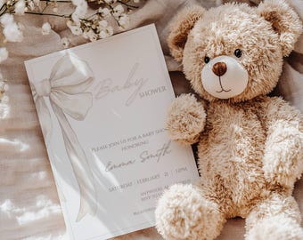 Minimalist Baby Shower Invitation • Neutral Editable Template (Canva)