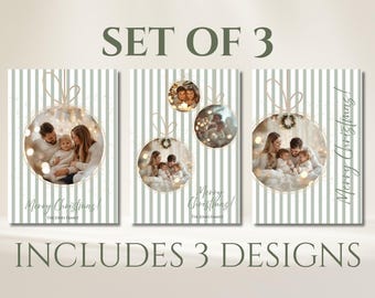 Personalized Photo Christmas Card Template Set • Green & Gold (Canva Editable, Digital Download)