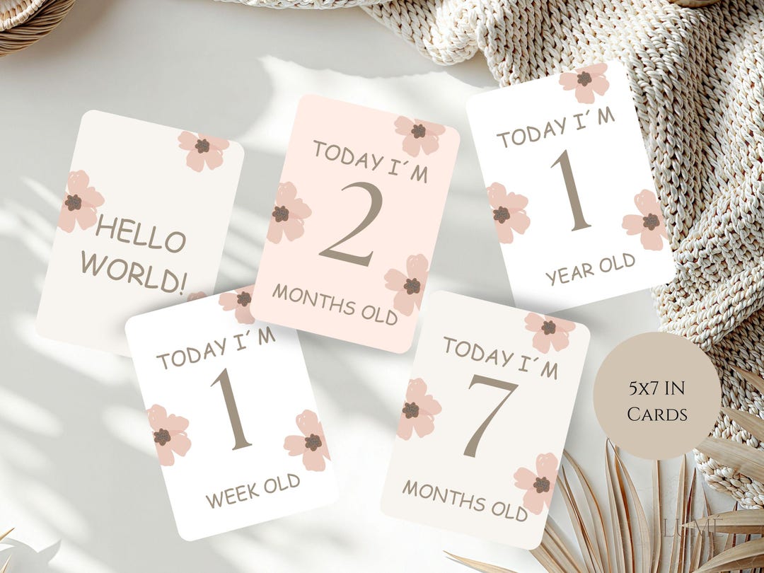 Printable Baby Girl Milestone Cards | Neutral Floral Baby Milestones ...