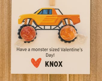 Printable Monster Truck Valentine Tags | Classroom Valentine Cards | Candy Wheels | Instant Download