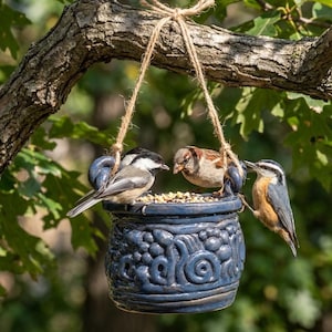 Handmade Blue Coil Pot/Birdfeeder