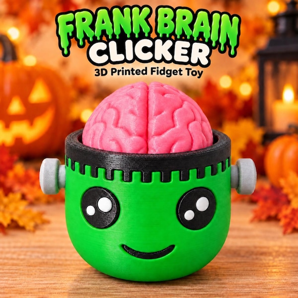 Frank Brain Clicker Fidget Toy, Cute Halloween Desk Toy, 3D Printed Monster Fidget, Spooky Gift, Halloween Toy