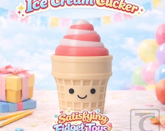 Ice Cream Clicker Fidget Toy, Sensory Stress Relief Keychain Option