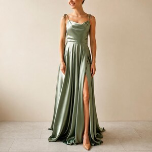 solene sage green satin long wedding guest dress reviews olive for Perfect for any occasion solene sage green satin long