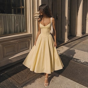 corset midi dress yellow Bardot Lilah Corset Midi Dress in Yellow Floral