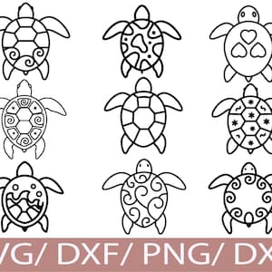 Havssköldpadda SVG-paket | Havsdjurskonturer (digital nedladdning)