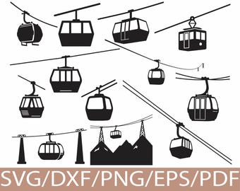 Cable Car Gondola SVG Silhouette Mountain Ropeway Ski Lift Clipart