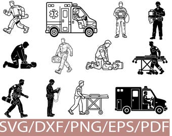 EMS Paramedic SVG Silhouette Bundle, Ambulance Rescue Emergency Medical Worker Design