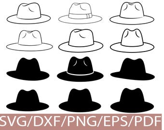 Fedora Hat SVG Silhouette Bundle Classic Retro Cap Clipart Set