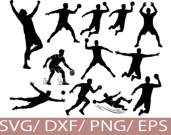 Handball Player SVG Silhouette Bundle, Action Sports Men Poses, Athlete Clipart