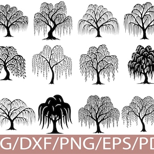 Gråtande pilträd SVG silhuett bunt natur landskap set