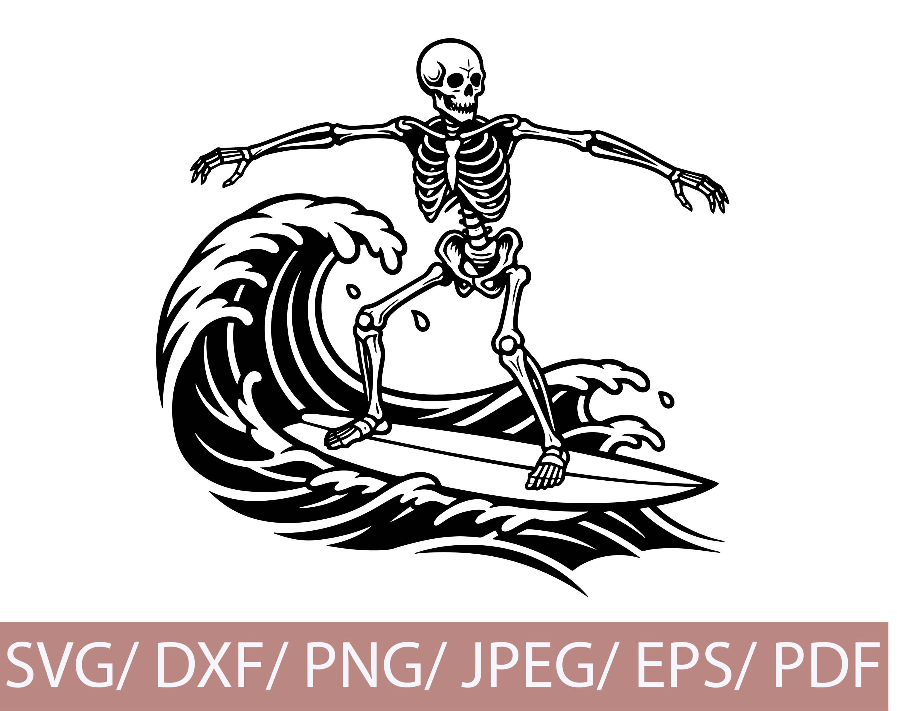 Skeleton Surfing SVG | Skull Surfer Wave Clipart | Surf Skull Cricut ...