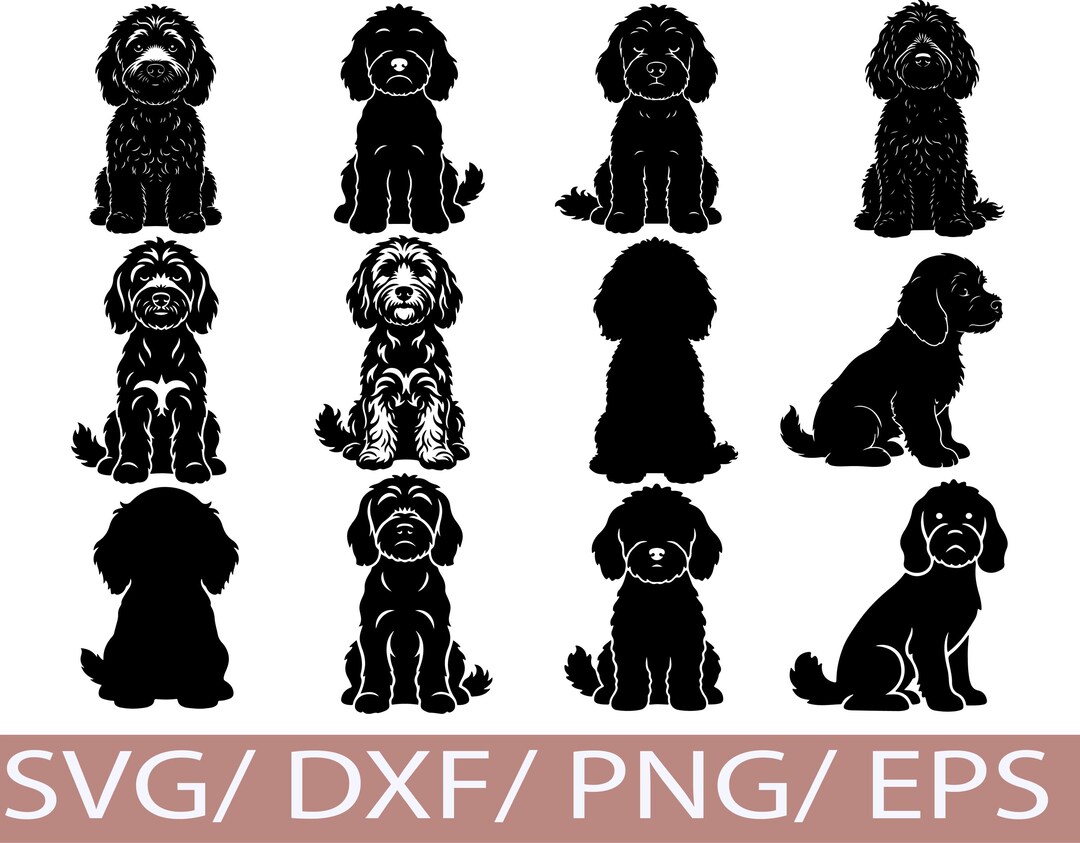 Cockapoo Dog Silhouette Bundle, Pet Animal Icons (svg, Dxf, Png, Eps ...